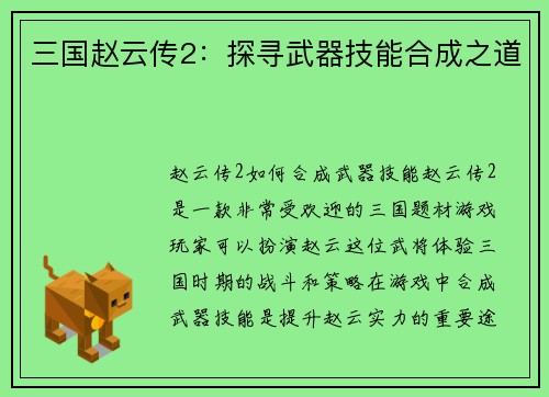 三国赵云传2：探寻武器技能合成之道